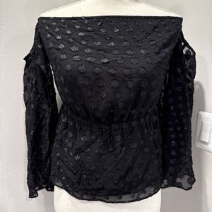 Express Black METALLIC DOT OFF THE SHOULDER BLOUSE Size Small